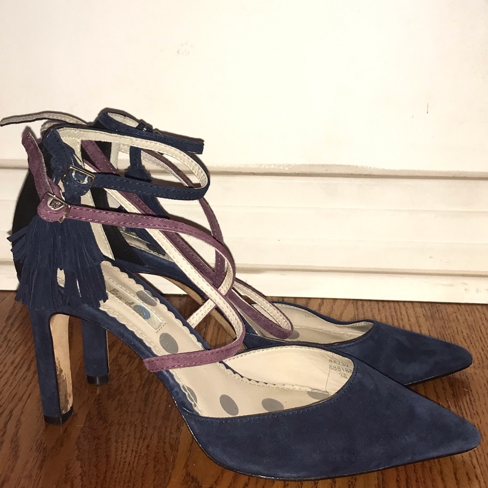 Boden Navy Purple Suede Point Toe Heel Tassel - Picture 9 of 16